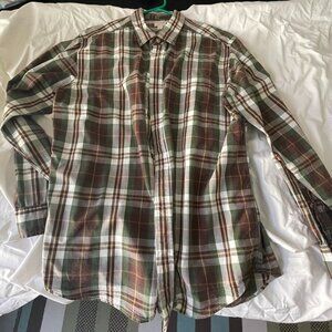 Filson Mens Large Sutter Sport Brown/Green Plaid Long Sleeve Button Down Shirt